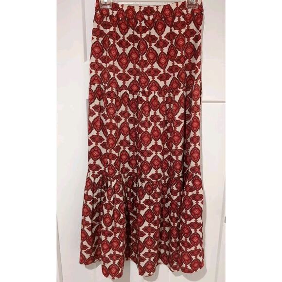 Vero Moda Red Geometric Print Tiered Maxi Skirt Elastic Waist Size Small - Picture 2 of 11